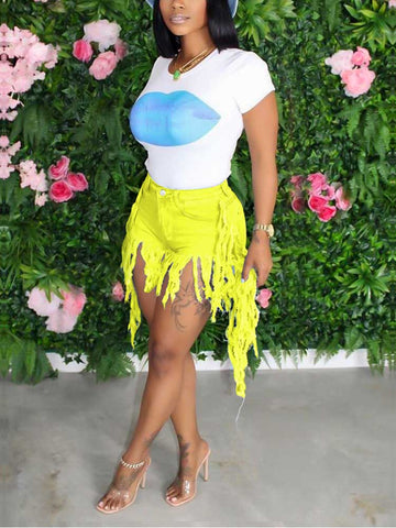 Jeansshorts mit Quasten