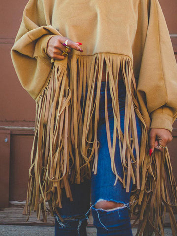 Solid Fringed Suede Top