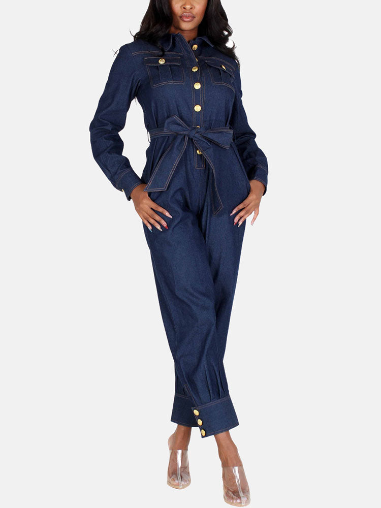 Casual Button Denim Jumpsuit