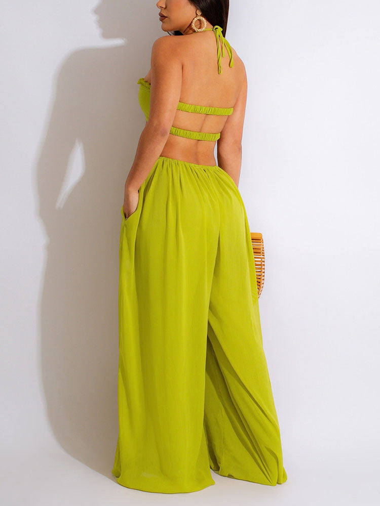 Chiffon-Jumpsuit mit weitem Bein