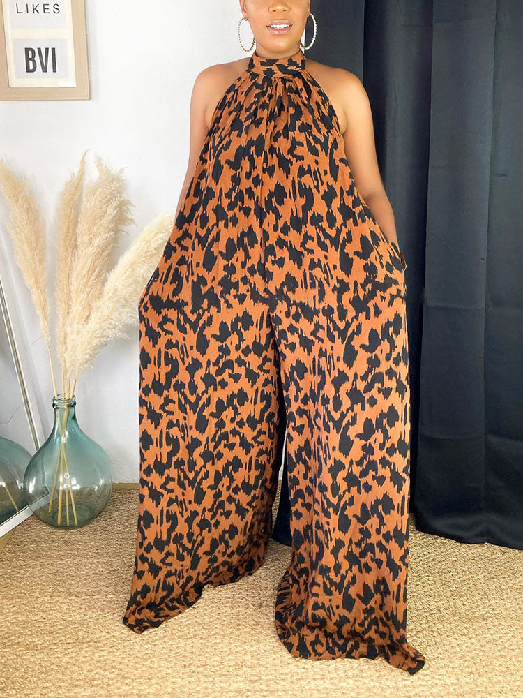 Leopard Halter Jumpsuit