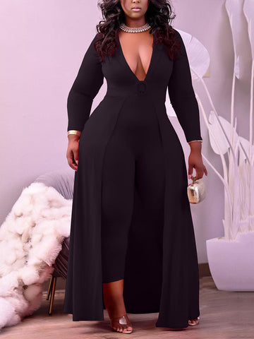 Hollow Out Deep V-Neck Jumpsuit