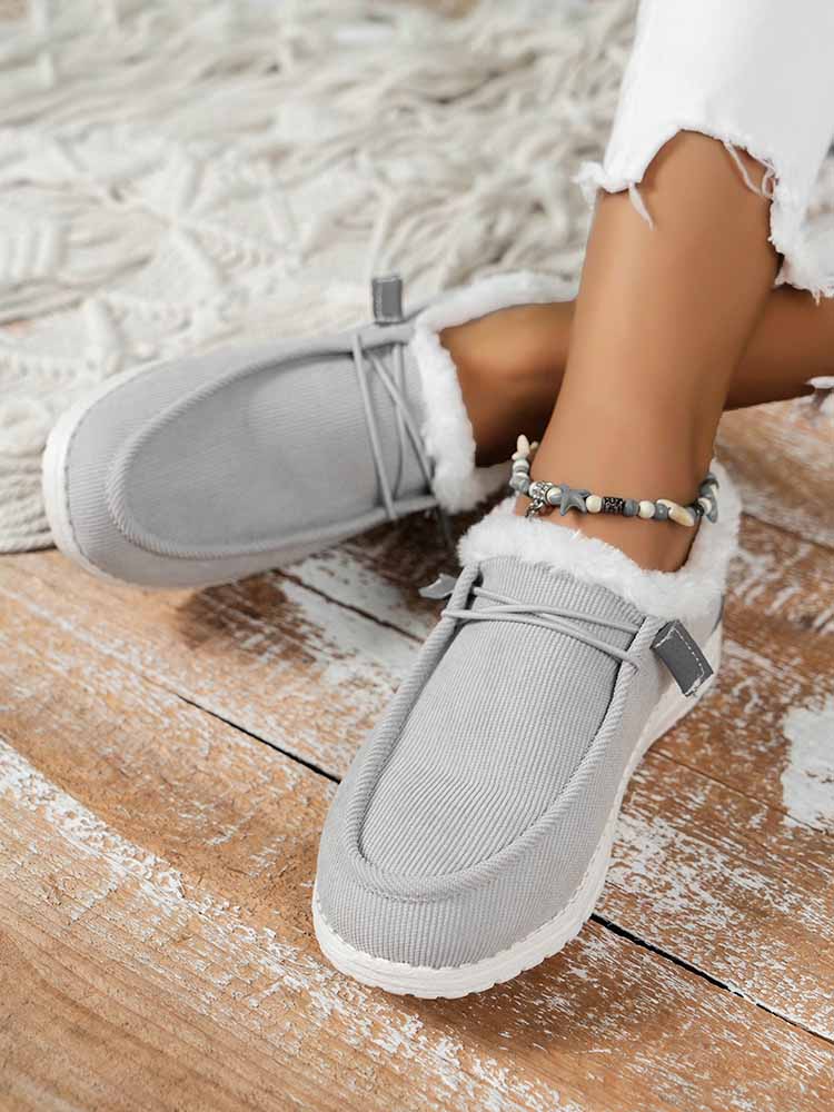 Fuzzy Trim Lined-up Slip On Boots