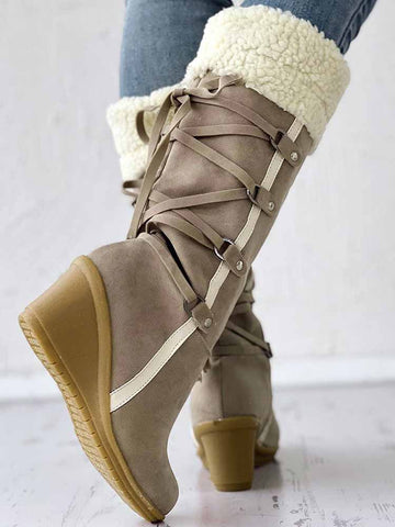 Fuzzy Tassel Wedge Calf Boots