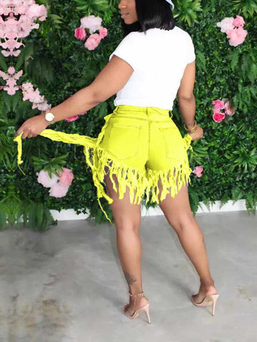 Jeansshorts mit Quasten