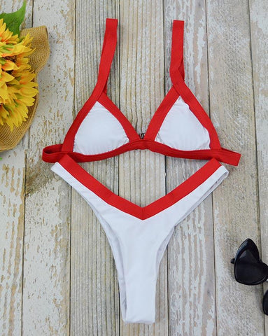 Color Block High Cut Triangle Bikini Set