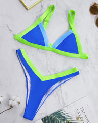 Color Block High Cut Triangle Bikini Set