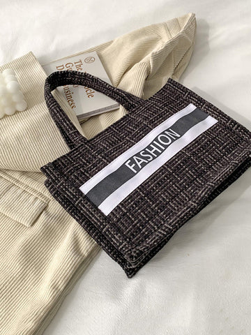 Striped Letter Graphic Shoulder Bag