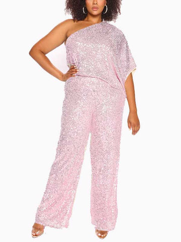 One Shoulder Sequin Jumpsuit