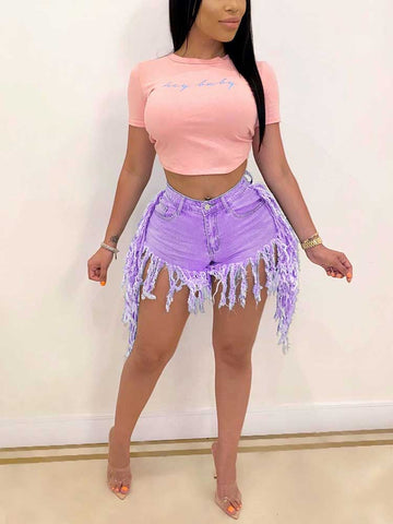 Jeansshorts mit Quasten