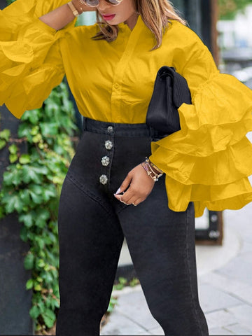 Layer Ruffle Sleeve Tops