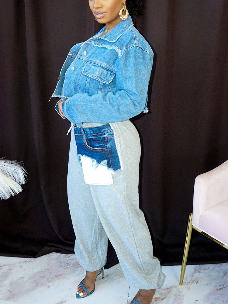 Pantalones deportivos de mezclilla combinados