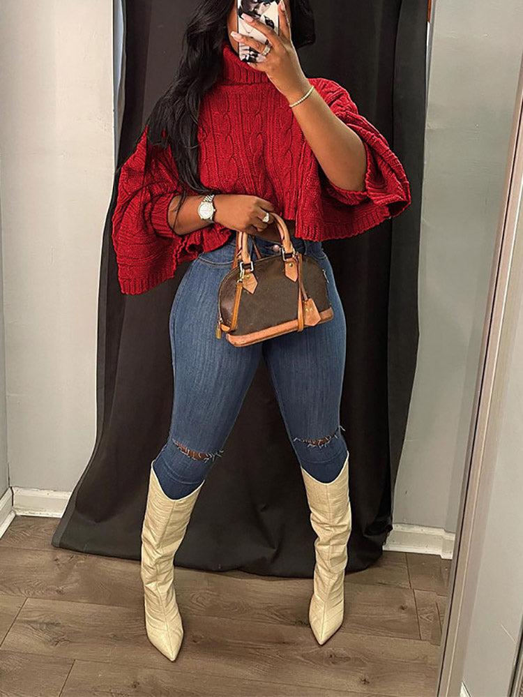 LOVE Turtleneck Batwing Sleeve Sweater