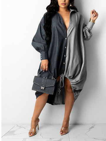 Turndown Collar Long Sleeve Shirt Dress