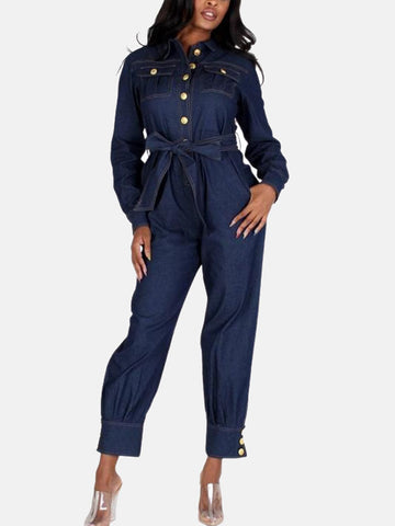 Casual Button Denim Jumpsuit