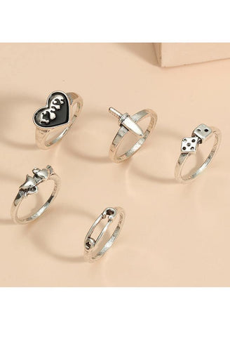 5Pcs Y2k Heart Ring