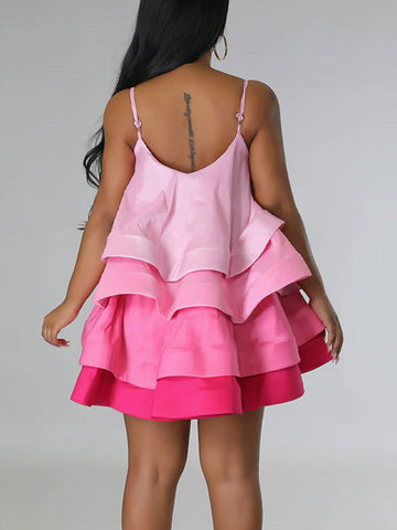 Spaghetti Strap Cake Ruffles Dress