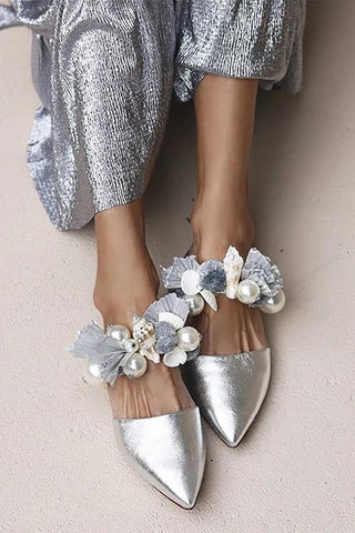 Pearl Floral Pointed Toe Flat