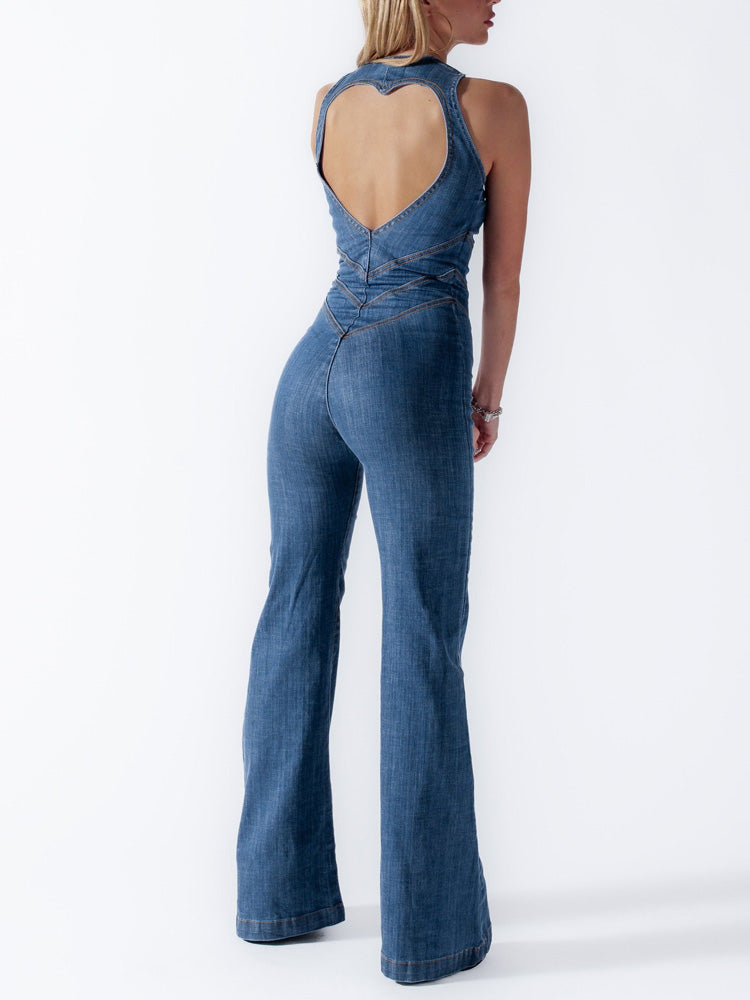 Heart Shape Denim Jumpsuit