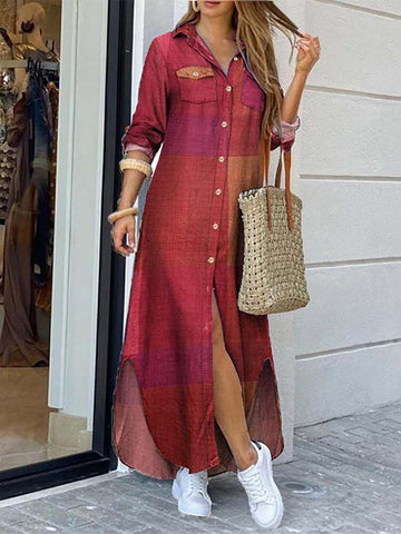 Langer Hemdmantel mit Karomuster und Knöpfen