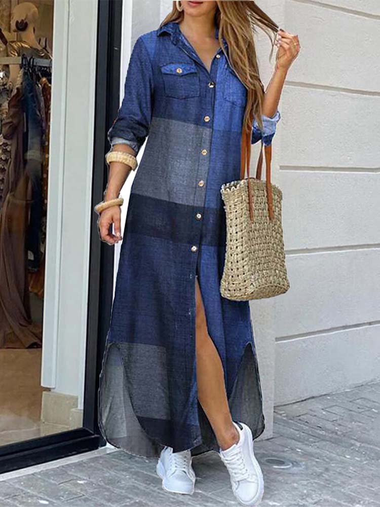 Langer Hemdmantel mit Karomuster und Knöpfen