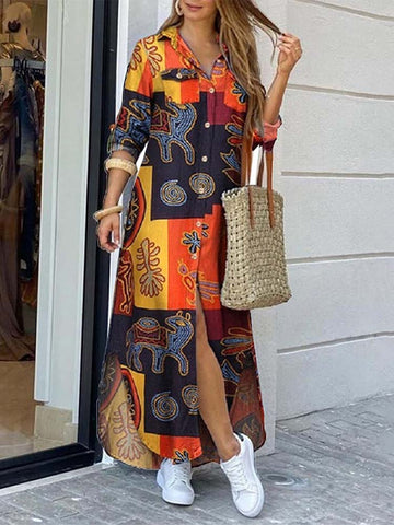 Langer Hemdmantel mit Karomuster und Knöpfen