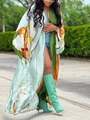 Printed Open Front Shawl Cardigan