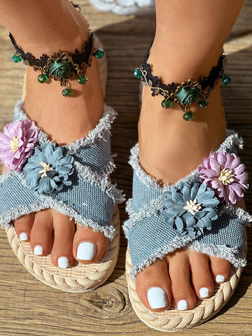 Strandsandalen mit Denim-Riemen