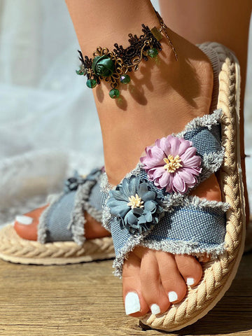 Strandsandalen mit Denim-Riemen