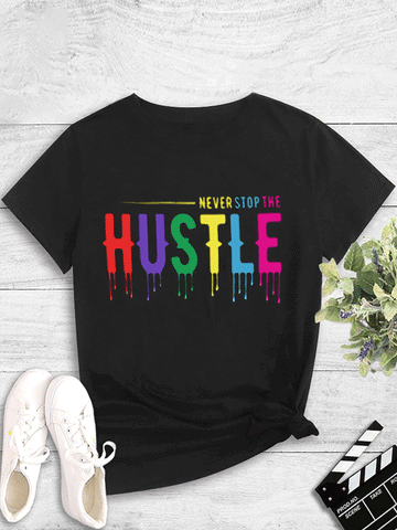 Camiseta informal con letras HUSTLE