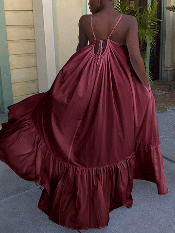 Spaghetti Strap Ruffle Maxi Dress