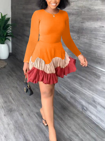 Minikleid mit Rüschen und Farbblockdesign