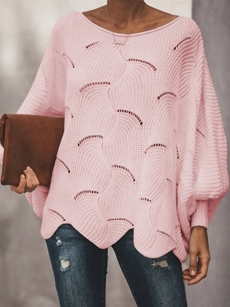 Batwing Sleeve Hollow Knitted Pullover Top