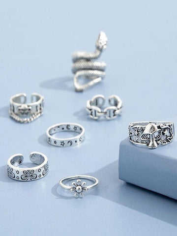 7pcs Engraved Ring Set