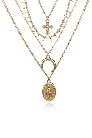 Cross Moon Layers Necklace