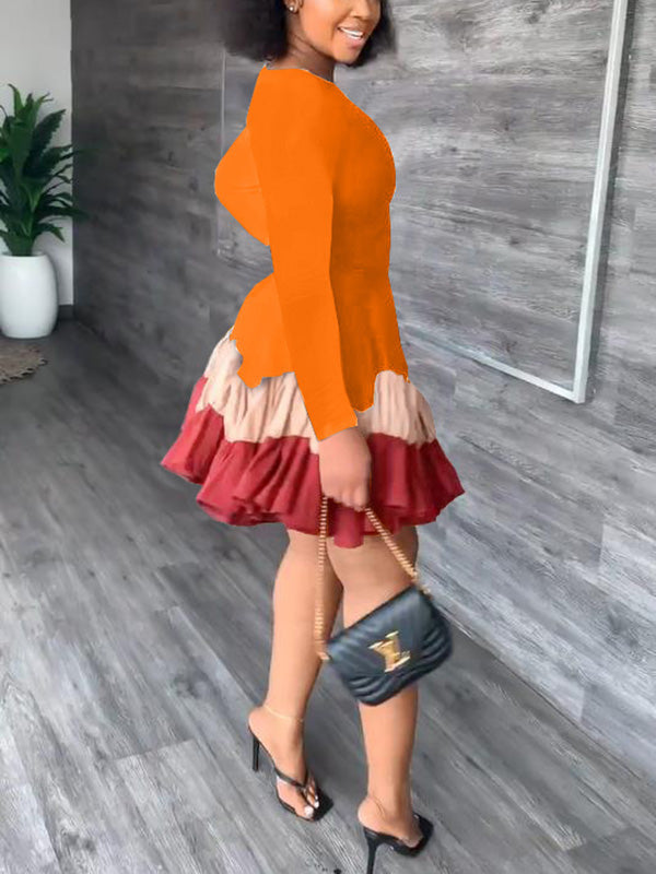 Color Block Ruffle Mini Dress