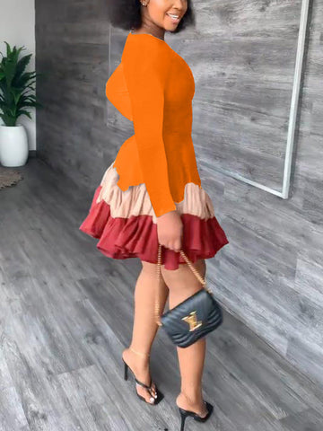 Minikleid mit Rüschen und Farbblockdesign