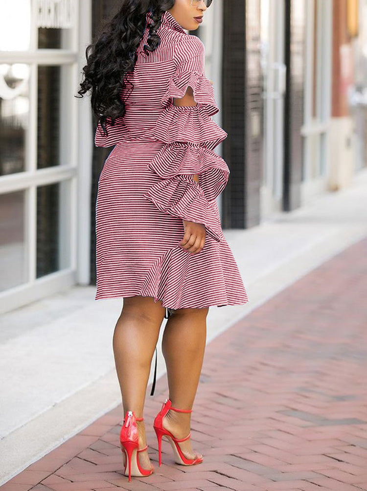 Striped Flounce Sleeve Dress