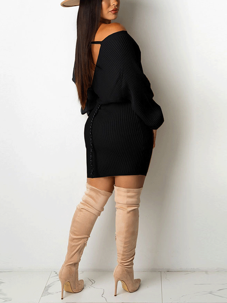 Batwing Sleeve V Neck Mini Dress