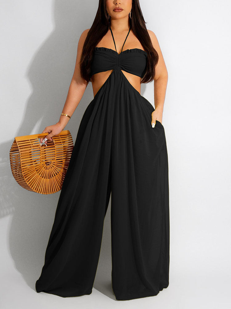 Chiffon-Jumpsuit mit weitem Bein