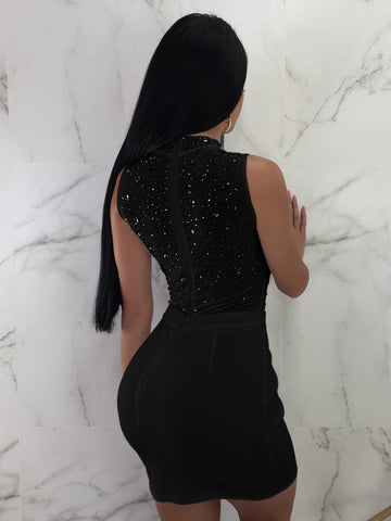 Vestido ajustado de malla con diamantes de imitación