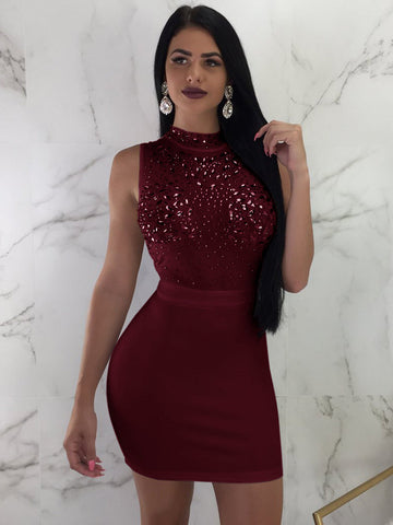 Vestido ajustado de malla con diamantes de imitación