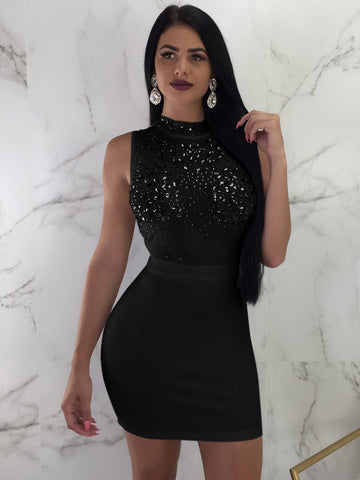 Rhinestone Mesh Bodycon Dress