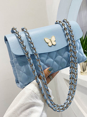 Butterfly Decor Textured Flap Bag