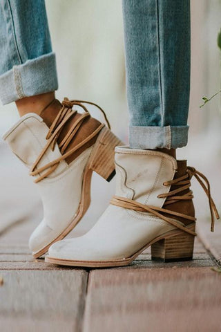 Lace Up Chunky Heels Ankle Boots