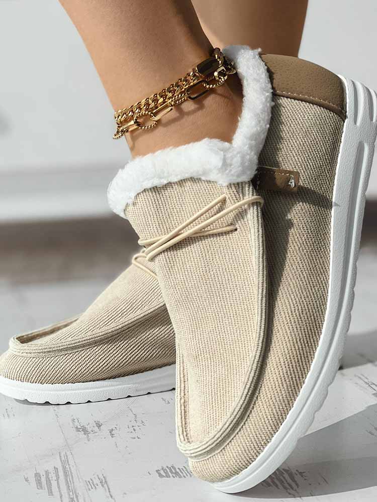 Fuzzy Trim Lined-up Slip On Boots