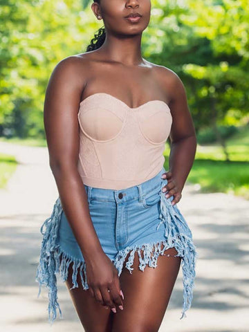 Jeansshorts mit Quasten