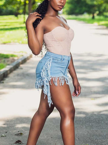 Jeansshorts mit Quasten