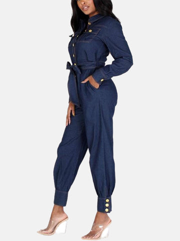 Casual Button Denim Jumpsuit