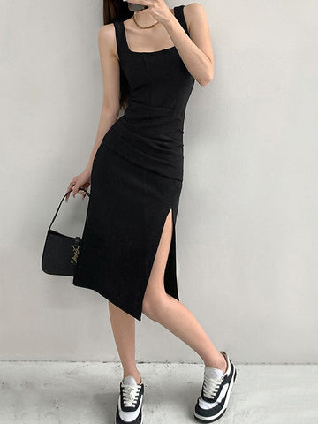 Ruched Black Bodycon Mini Dress